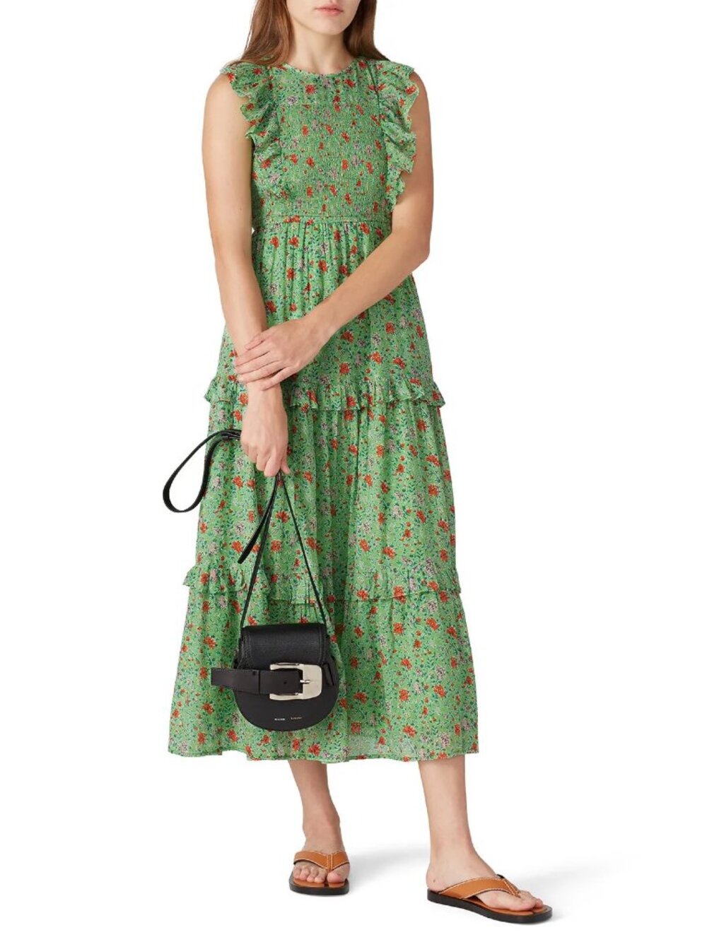 Banjanan Green Floral Printed Iris Ruffle Tiered Midi Dress